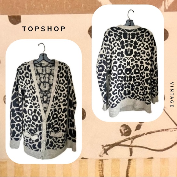Topshop leopard print v-neck cardigan with front buttons & pockets - Picture 2 of 11